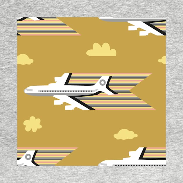 white airplanes on amber | seamless repeat pattern by colorofmagic